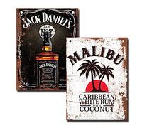 Juego de 2 letreros de barra - Fijaciones incluidas - Paquete de accesorios de barra para el hogar, pub o jardín, bar, placa de pared, regalo de cueva de hombre, letrero de metal, 20 cm x 15 cm