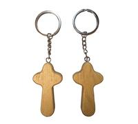 Juego de 2 llaveros con cruz (T), madera, incluye colgante de cruz cristiana, 125 mm, ángel de la guarda para carné de conducir