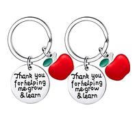 Juego de 2 llaveros de regalo de agradecimiento para profesores, regalo de cumpleaños para profesores de estudiantes, 2 piezas Thank You for Helping Me Grow, talla única