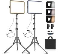 Juego de 2 luces de vídeo, 2 unidades, 25 x 20 cm, 15 W, luz LED de estudio, regulable, 2800 - 6500 K, luz para vídeo/transmisión de selfies/retratos en interiores, luz con trípode de 160 cm/adaptador