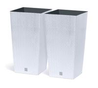 Juego de 2 macetas cuadradas para flores, plantas cuadradas, de plástico, 22,5 x 22,5 x 42,1 cm, para interior y exterior, blancas, 16,3 litros, diseño moderno