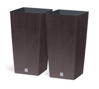 Juego de 2 macetas cuadradas para flores, plantas cuadradas, de plástico, 40 x 40 x 75 cm, para interior y exterior, marrón, 91 litros, diseño moderno