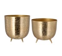 Juego De 2 Macetas De Diseño De Aluminio Redondas Mate Doradas Ø 18 Cm Y 22,5 Cm