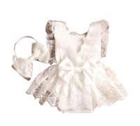 Juego de 2 mamelucos de encaje para recién nacidos con diadema para las primeras fotos de niña, sin mangas, para tomar fotografías, vestido de fotografía