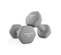 SONGMICS Juego de 2 Mancuernas, 2 x 5 kg, Mancuernas Hexagonales con Superficie de Vinilo, para Fitness, Ejercicio, Entrenamiento, para Gimnasia en Casa, Gris Paloma SYL910G01