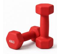 Juego de 2 mancuernas Relaxdays, hierro fundido, 4 kg, recubrimiento antideslizante, par, entrenamiento en casa, rojo