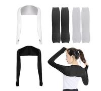 Juego de 2 mangas de chal de seda helada con 2 mangas de protección solar, puños cómodos y transpirables con agujeros para los dedos para los deportes de interior y exterior (negro, blanco), negro y
