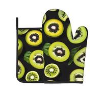 Juego de 2 manoplas aisladas con estampado de kiwi verde (2 piezas) - Adecuado para hornos, microondas, freidoras de aire, ayudante de cocina