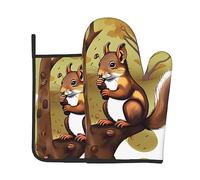 Juego de 2 manoplas aisladas impresas con ardilla que come nueces, apto para hornos, microondas, freidoras de aire, ayudante de cocina para hornear