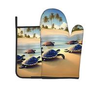 Juego de 2 manoplas aisladas impresas con diseño de tortugas en la playa, apto para hornos, microondas, freidoras de aire, ayudante para hornear en la cocina