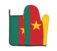 Juego de 2 manoplas aisladas impresas de la bandera de Camerún para hornos, microondas, freidoras de aire, ayudante de cocina
