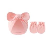 Juego de 2 manoplas de algodón para bebés y niñas, guantes de protección contra arañazos y sombrero con lazo para recién nacidos, para uso diario, h, Talla única