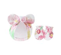 Juego de 2 manoplas de algodón para bebés y niñas, guantes de protección contra arañazos y sombrero con lazo para recién nacidos, para uso diario, Crisantemo en blanco, Talla única