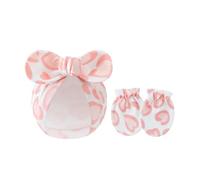 Juego de 2 manoplas de algodón para bebés y niñas, guantes de protección contra arañazos y sombrero con lazo para recién nacidos, para uso diario, L, Talla única