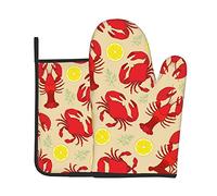 Juego de 2 manoplas de horno y soportes para ollas de langosta y cangrejo para cocinar, barbacoa, cocina. Regalo para chef, amantes, mamá