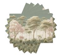 Juego de 2 Manteles Individuales Lavables, 30X45cm Ilustraciones de Plantas Árboles del Bosque Antideslizantes Salvamanteles Individuales para Cocina,Verde Claro