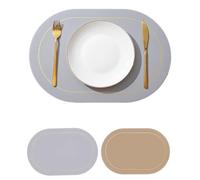 Juego de 2 manteles individuales ovalados de piel, 30 x 45 cm, lavables | Posavasos resistente al calor, lavable, aspecto de piel antideslizante, para mesa de comedor, cocina, hotel, restaurante