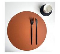 Juego de 2 manteles Individuales Redondos Piel sintética y Posavasos, aislantes, Resistentes al Aceite Agua, Dos Caras para Mesa de Comedor de Cocina(Brown Black,Round32cm and 10cm)