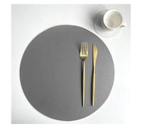 Juego de 2 manteles Individuales Redondos Piel sintética y Posavasos, aislantes, Resistentes al Aceite Agua, Dos Caras para Mesa de Comedor de Cocina(Dark Gray Beige White,43.5x30cm and 10cm)