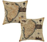 Juego de 2 Mapa Funda Cojin 45x45cm Lino Sofa Fundas Almohada con Cremallera Invisible, impermeable Exteriores, Beige Funda Cojin para el sofá Dormitorio, Sofá Silla Exteriores Sala de Estar. HX-5396