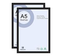 Juego de 2 marcos de fotos A5/21 x 15 cm, color negro, de aluminio y metal con parte delantera de plexiglás para montaje en mesa y pared