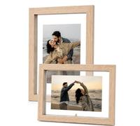 Juego de 2 Marcos de Fotos Flotantes 10x15cm, Doble Panel Acrílico Transparente, Marco de Madera para Mesa, Uso Vertical y Horizontal, Ideal para Decoración del Hogar y la Oficina, Madera