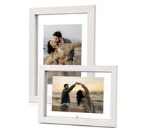 Juego de 2 Marcos de Fotos Flotantes 13x18cm, Doble Panel Acrílico Transparente, Marco de Madera para Mesa, Uso Vertical y Horizontal, Ideal para Decoración del Hogar y la Oficina, Blanco