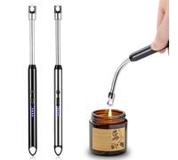 Juego de 2 mecheros eléctricos con arco eléctrico, recargable por USB, encendedor de plasma, encendedor largo para velas, barbacoa, camping, chimenea (negro + plata)