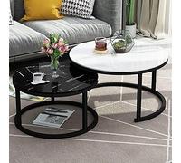 Juego de 2 mesas auxiliares apilables con parte superior redonda de vidrio templado, marco de metal minimalista para un fácil montaje en la sala de estar