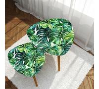 Juego de 2 mesas auxiliares apilables sin costuras, diseño de hojas tropicales, acuarelas, botánicas, botánicas, elegantes, modernas, minimalistas, mesas de café triangulares, pequeñas mesas de café