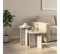 Juego de 2 mesas auxiliares de madera de color gris hormigón, diámetro 45 x | Juego de 2 unidades, color gris hormigón, material de madera, redondo, salón, dormitorio, fácil de limpiar, montaje en pareja