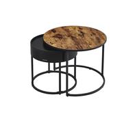 Juego de 2 Mesas Auxiliares Redondas Marrón Rústico y Negro Tinta