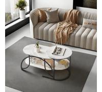 Juego de 2 mesas auxiliares redondas, mesa auxiliar con estructura de metal dorado y tablero de mármol blanco, mesa de centro de mármol con almohadillas ajustables para los pies, para salón, oficina