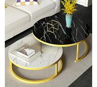 Juego de 2 mesas auxiliares redondas modernas con vidrio templado y metal, elegantes mesas auxiliares para sala de estar, marco negro, tamaños de 28 y 20 pulgadas