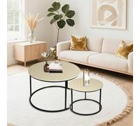 Juego de 2 mesas bajas con aspecto mármol/auxiliar - Diámetro 70 + 50 cm - Mesa redonda grande - Aspecto mármol para sala de estar, dormitorio, balcón - 770 x 70 x 45 cm (madera original + patas