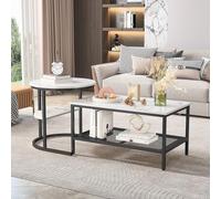 Juego de 2 mesas bajas modernas para el salón, mesas de centro nido para salón, sala de recepción, balcón y oficina, mesa auxiliar con estructura de metal resistente (negro)