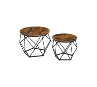 Mesa de Centro Redonda, Marrón Rústico + Negro / 50Diámetro x 40A cm