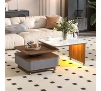 Juego de 2 mesas de café cuadradas de madera con almacenamiento, mesa de té rectangular para cóctel con diseño giratorio móvil para sala de estar en espacios pequeños apartamentos