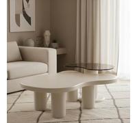 Juego de 2 mesas de Centro apilables Nube Blanca,Mesa de Centro Moderna con Mesa Auxiliar de Cristal Templado marrón, mesas auxiliares apilables Que ahorran Espacio para el salón y el Dormitorio.