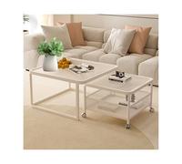 Juego de 2 mesas de centro cuadradas anidadas para sala de estar mesa de cóctel, mesa auxiliar, mesas auxiliares apilables de mediados de siglo para balcón y dormitorio(Cream white+clear,31.5+23.6in)