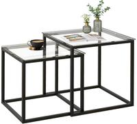Juego de 2 mesas de centro cuadradas, salón moderno, mesa de café de cristal, auxiliar 50/45 cm, negro
