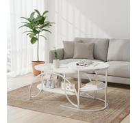 Juego de 2 mesas de centro extensibles, redondas y ovaladas, modernas, mesas auxiliares apilables, mesa de salón con espacio de almacenamiento y aspecto mármol, estructura de metal (Patas plateadas-A)