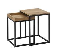 Juego de 2 mesas de centro para salón - Mesas auxiliares tipo loft deslizables entre sí, mesas de sofá de madera y metal, ahorro de espacio, 45 x 40 x 55 cm y 40 x 38 x 51 cm (marrón miel)