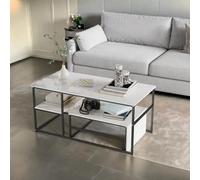 Juego de 2 mesas de centro rectangulares, color blanco moderno, juego de mesa auxiliar con estructura de metal negro y tablero de mármol blanco, para salón, dormitorio, oficina, balcón (negro (d), 105