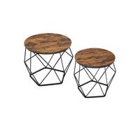 Juego de 2 Mesas de Centro Redonda Marrón Rústico y Negro