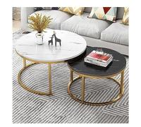 Juego De 2 Mesas De Centro Redondas Mesa con Cubierta De Imitación De Mármol, Mesa Auxiliar Moderna De Metal, Mesa De Cóctel Nido De Esquina para Sala De Estar, Ofi,White+black-80cm+60cm