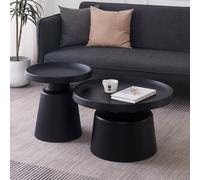 Juego de 2 mesas de centro redondas modernas, diseño minimalista de acero al carbono, base cónica, elegantes mesas centrales para sala de estar y oficina, espacio pequeño (blanco y negro)