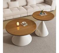 Juego de 2 mesas de centro redondas vintage de mediados de siglo, parte superior de madera de nogal para sala de estar y comedor, decoración elegante del hogar (blanco y negro, 80 cm + 50 cm)