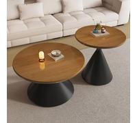 Juego de 2 mesas de centro redondas vintage de mediados de siglo, parte superior de madera de nogal para sala de estar y comedor, elegantes elementos esenciales de decoración del hogar en blanco y