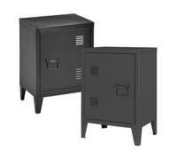 [en.casa] Juego de 2 Mesas de Noche Inari con Cerradura Magnética y Tirador Derecho e Izquierdo Set de 2 Mesas Auxiliares con Estante para Salón Oficina Ventilación Óptima 57x40x30 cm Acero - Negro